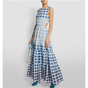 STAUD Riviera Maxi Dress in Blue Ombré Gingham